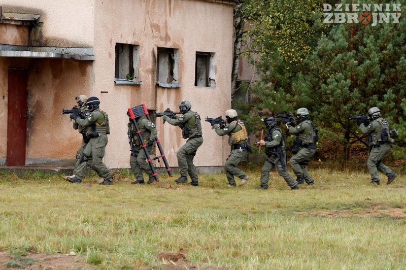 Szturm żandarmów na opanowany budynek (np. wartownia). 
